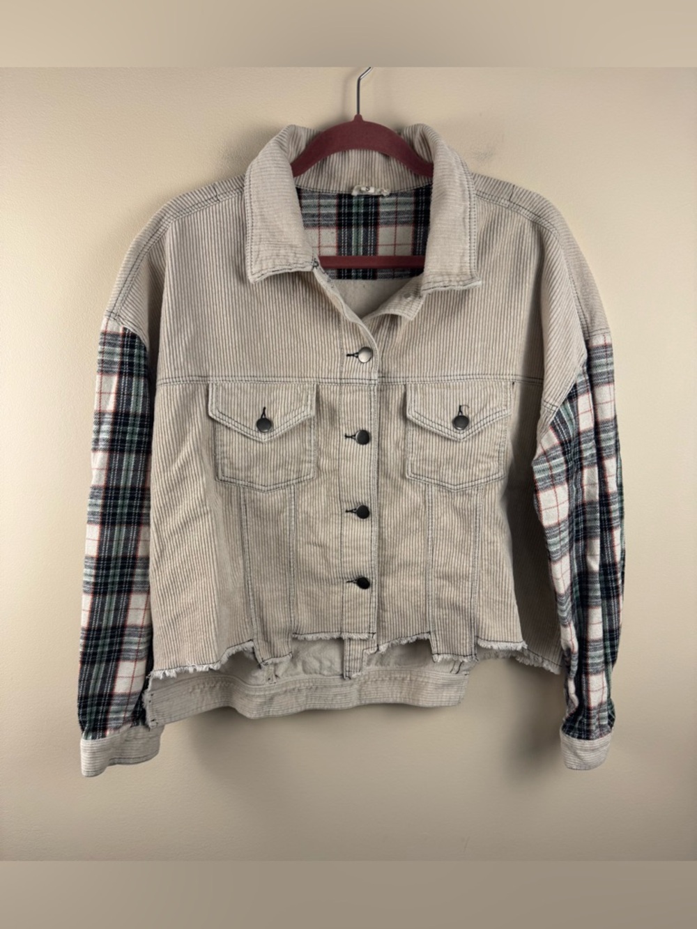 POL Corduroy and Mixed Flannel Shirt Jacket
